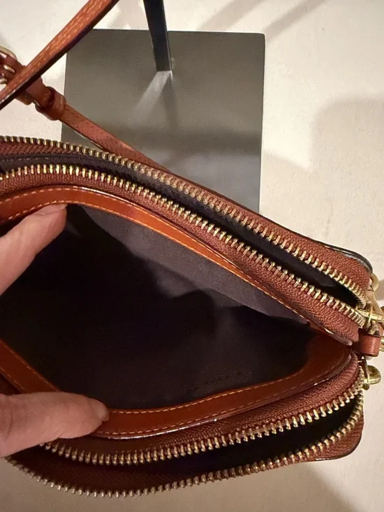 Coach Brown Signature Coated Canvas Crossbody with Tan Leather Trim - Picture 8 of 12